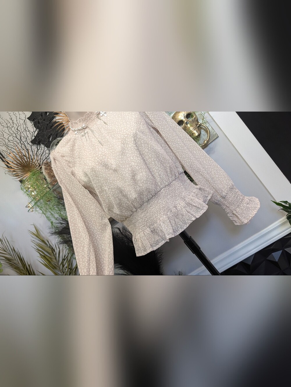 Japra Sheer Cheetah Print Blouson Blouse SM - Picture 3 of 7